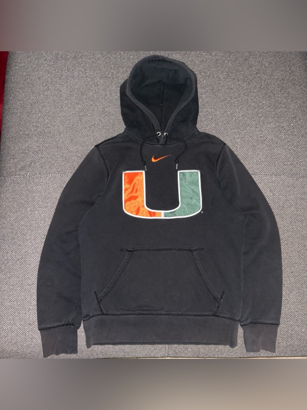 Y2K Nike University of Miami Hurricanes Faded Black Center Swoosh Hoodie